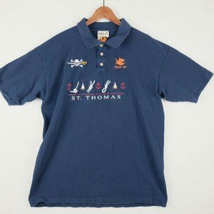 Pirana Joe Polo Mens Extra Large Navy Blue St Thomas Ringer Nautical Fishing